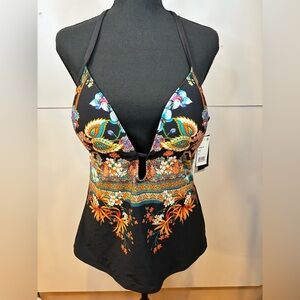 Kenneth Cole Tahiti Floral Halter Padded Tankini Top Size XL NWT